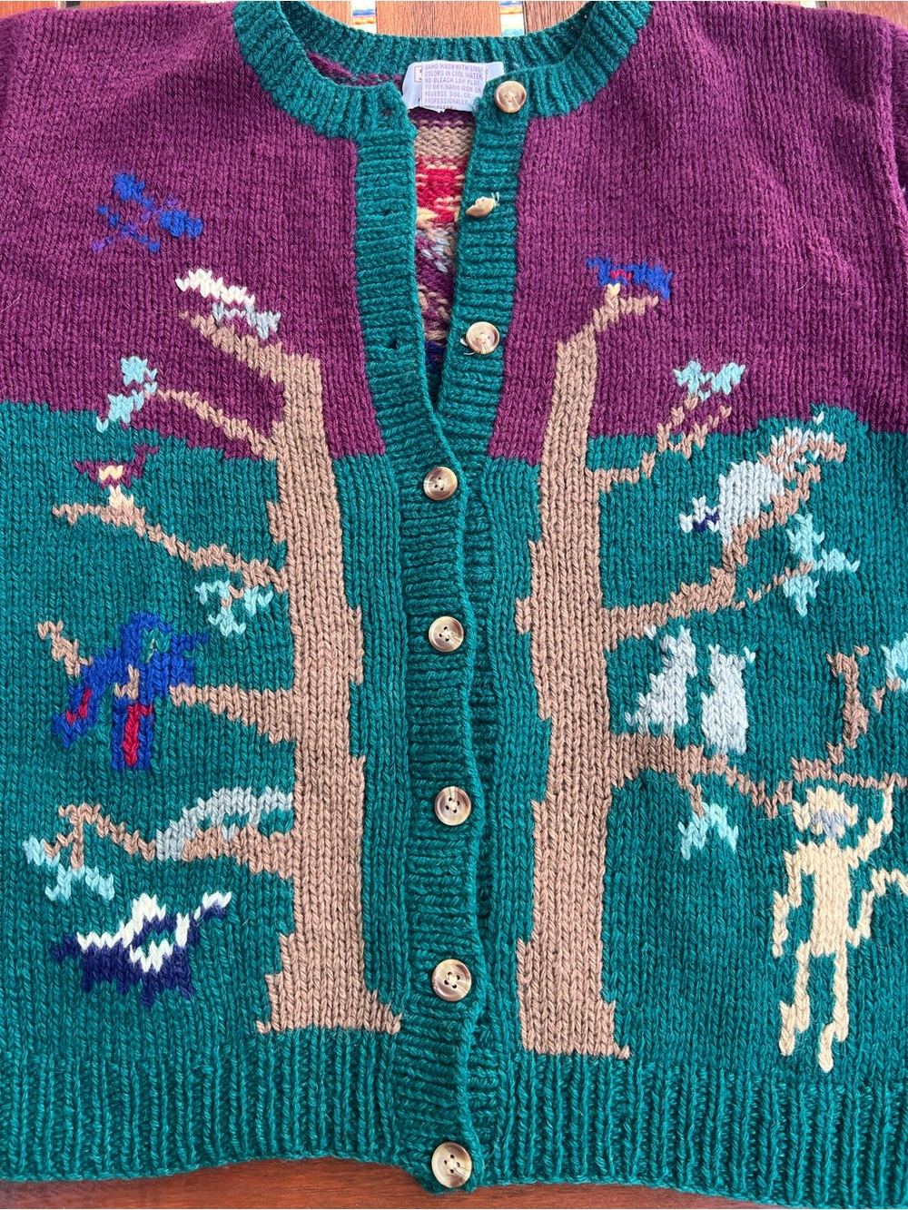 Skyr VTG hand knit cardigan animal theme Shetland wool Sz 36